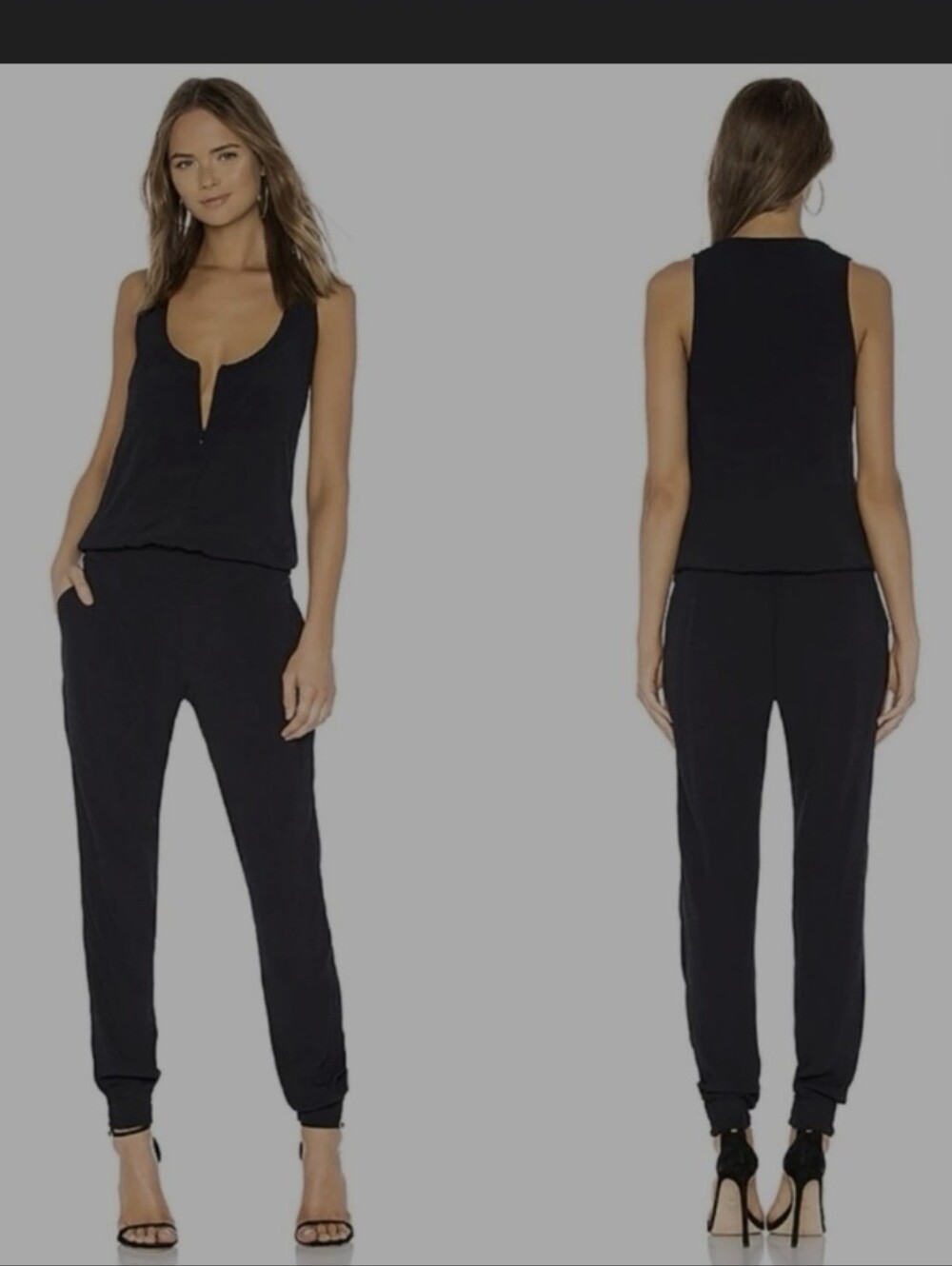 MONROW EUC NAVY CREPEPOCKETED ELASTICIZED WAIST JUMPSUIT SZ MED